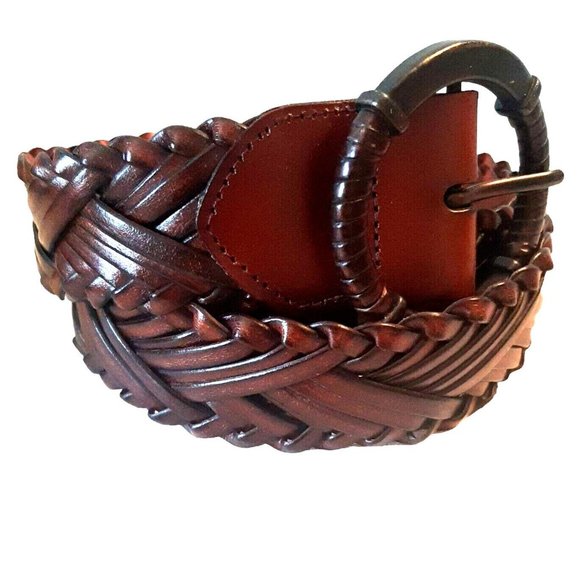 Size Large Woven Leather Belt Brown Braided Boho Western NEW main image 7
